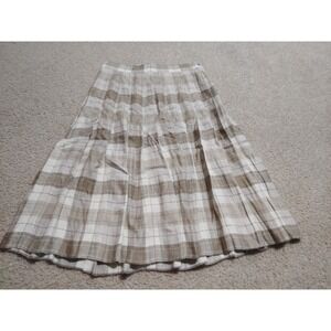 VTG Liz Claiborne Plaid Wool Pleated Long Skirt Beige White Women's 14